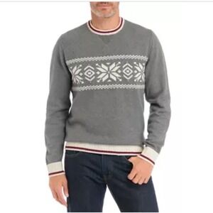 Chaps Snowflake Fair Isle‎ Sweater 100% Cotton Crew Neck Pullover Gray Size XL